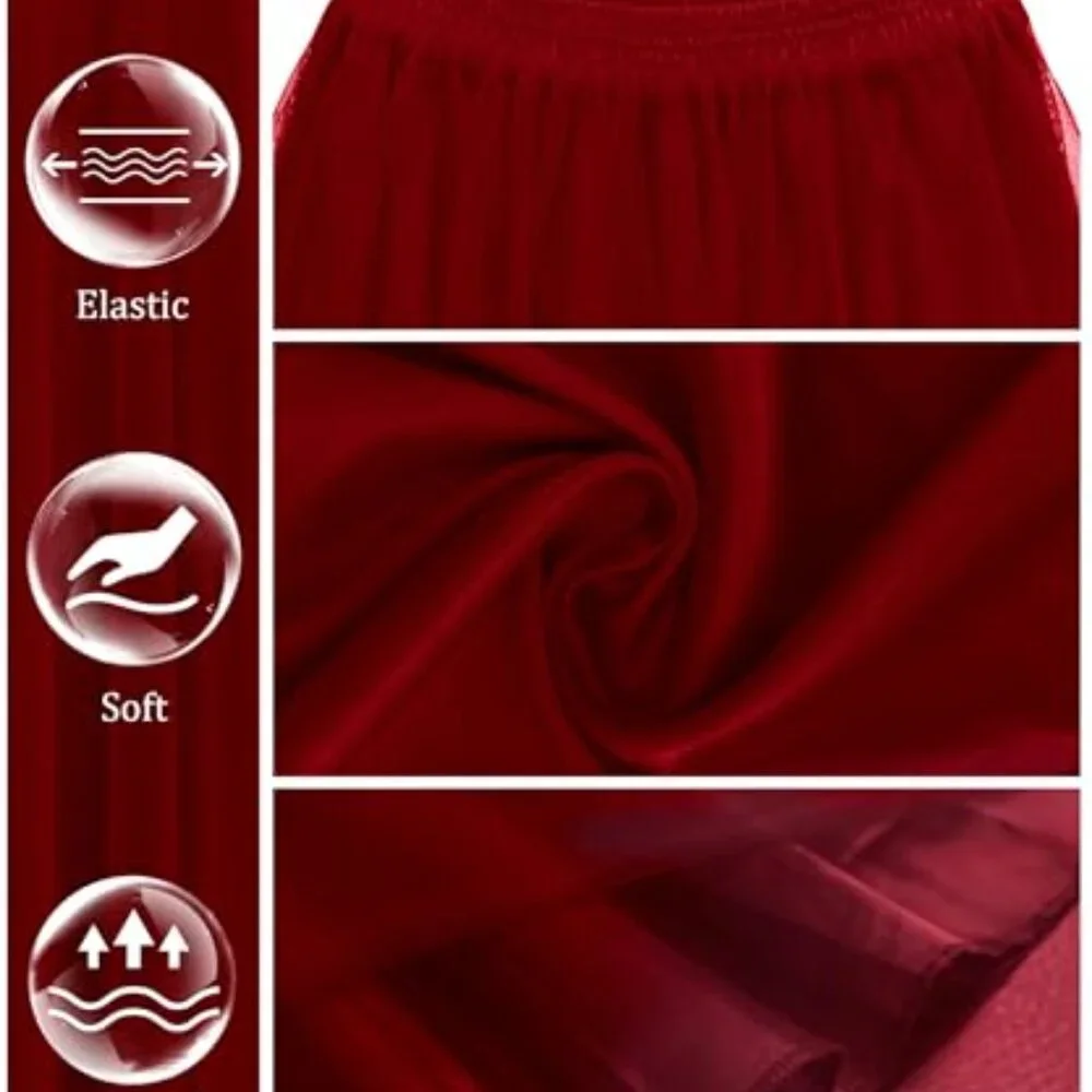 Women's 2-Layer Tulle Midi Skirt Elastic Waist A-Line Work Party - Picture 6 of 8